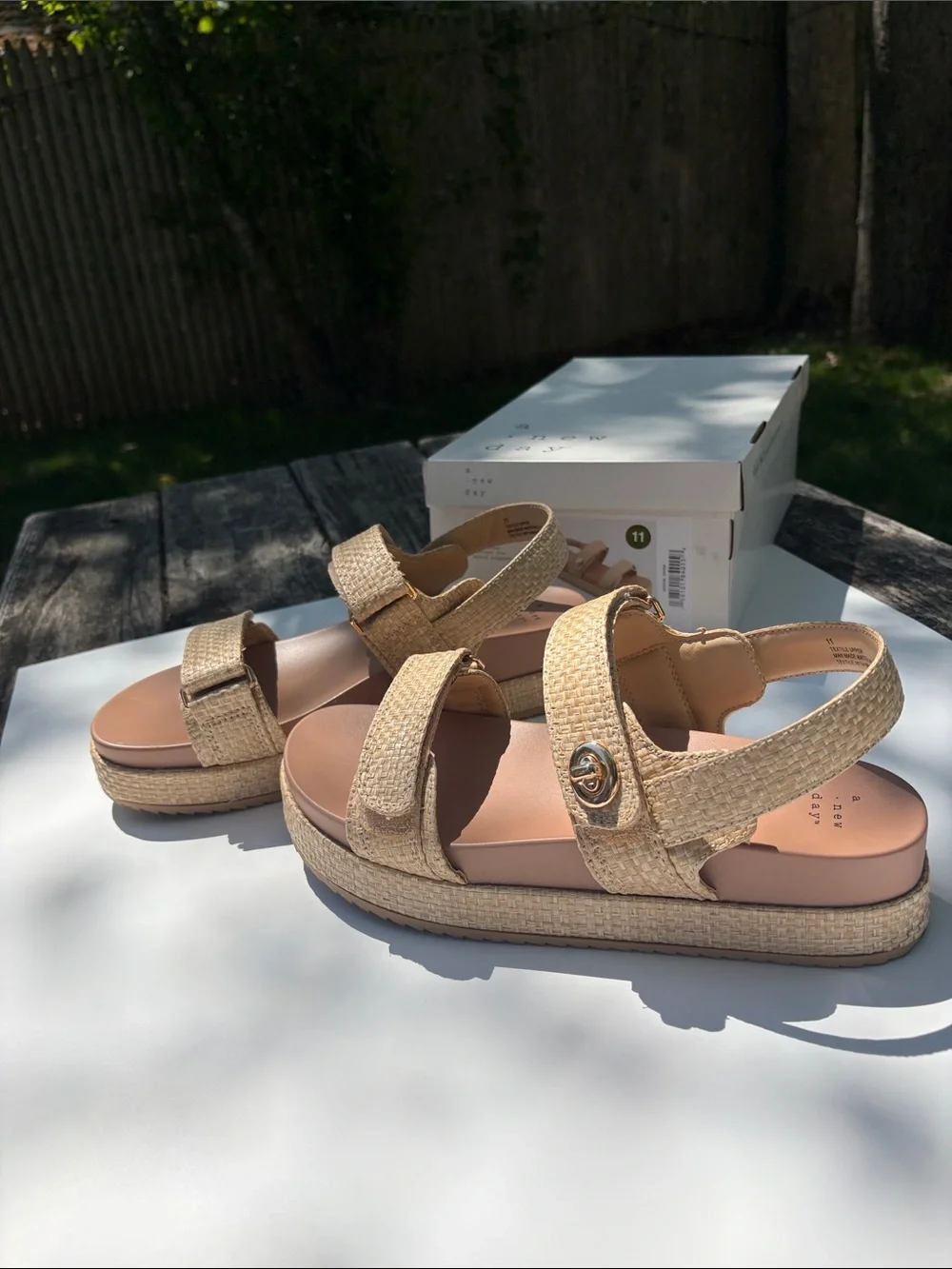 A New Day- Natural Woven Platform Sandals Sz 11